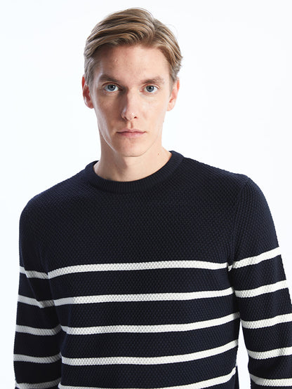 Crew Neck Long Sleeve Striped Men's Knitwear Sweater