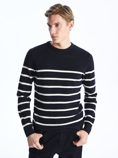 Crew Neck Long Sleeve Striped Men's Knitwear Sweater