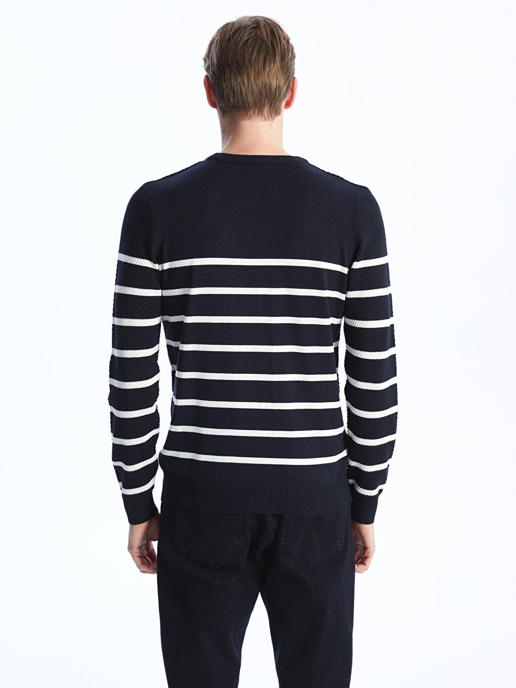 Crew Neck Long Sleeve Striped Men's Knitwear Sweater