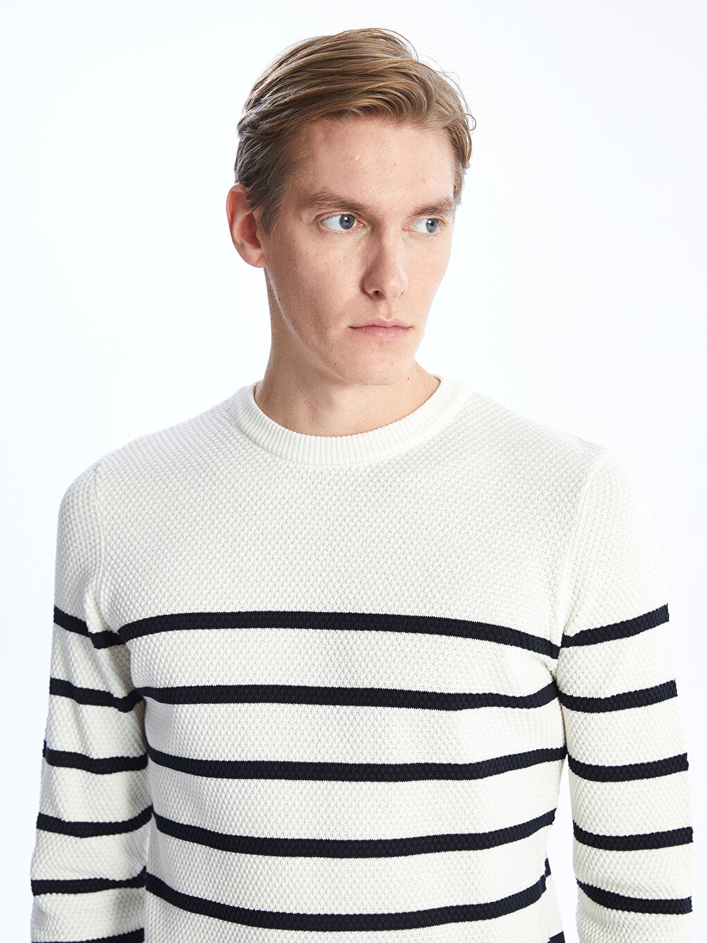 Crew Neck Long Sleeve Striped Men's Knitwear Sweater