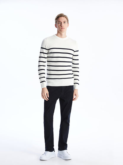 Crew Neck Long Sleeve Striped Men's Knitwear Sweater