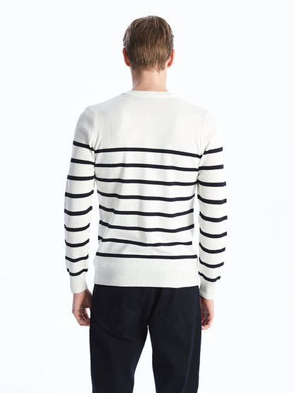 Crew Neck Long Sleeve Striped Men's Knitwear Sweater