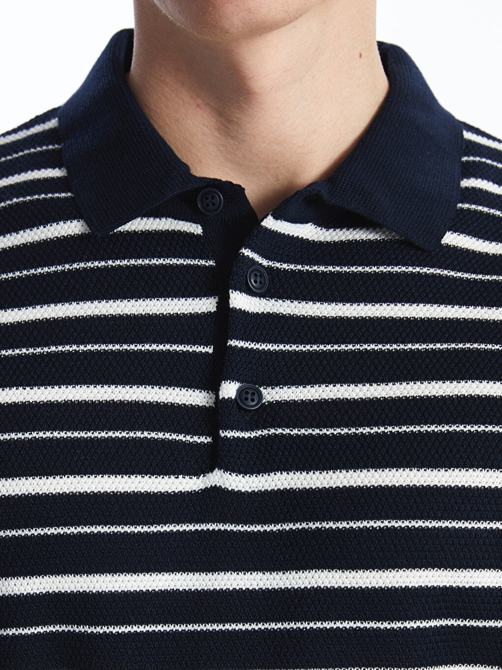 Polo Neck Short Sleeve Striped Men's Knitwear Sweater