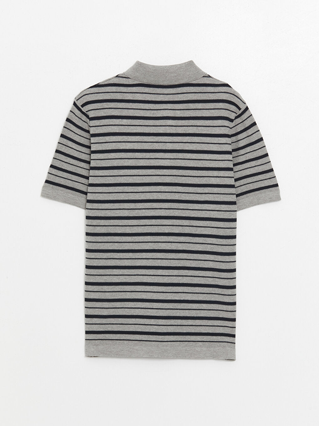 Polo Neck Short Sleeve Striped Men's Knitwear Sweater