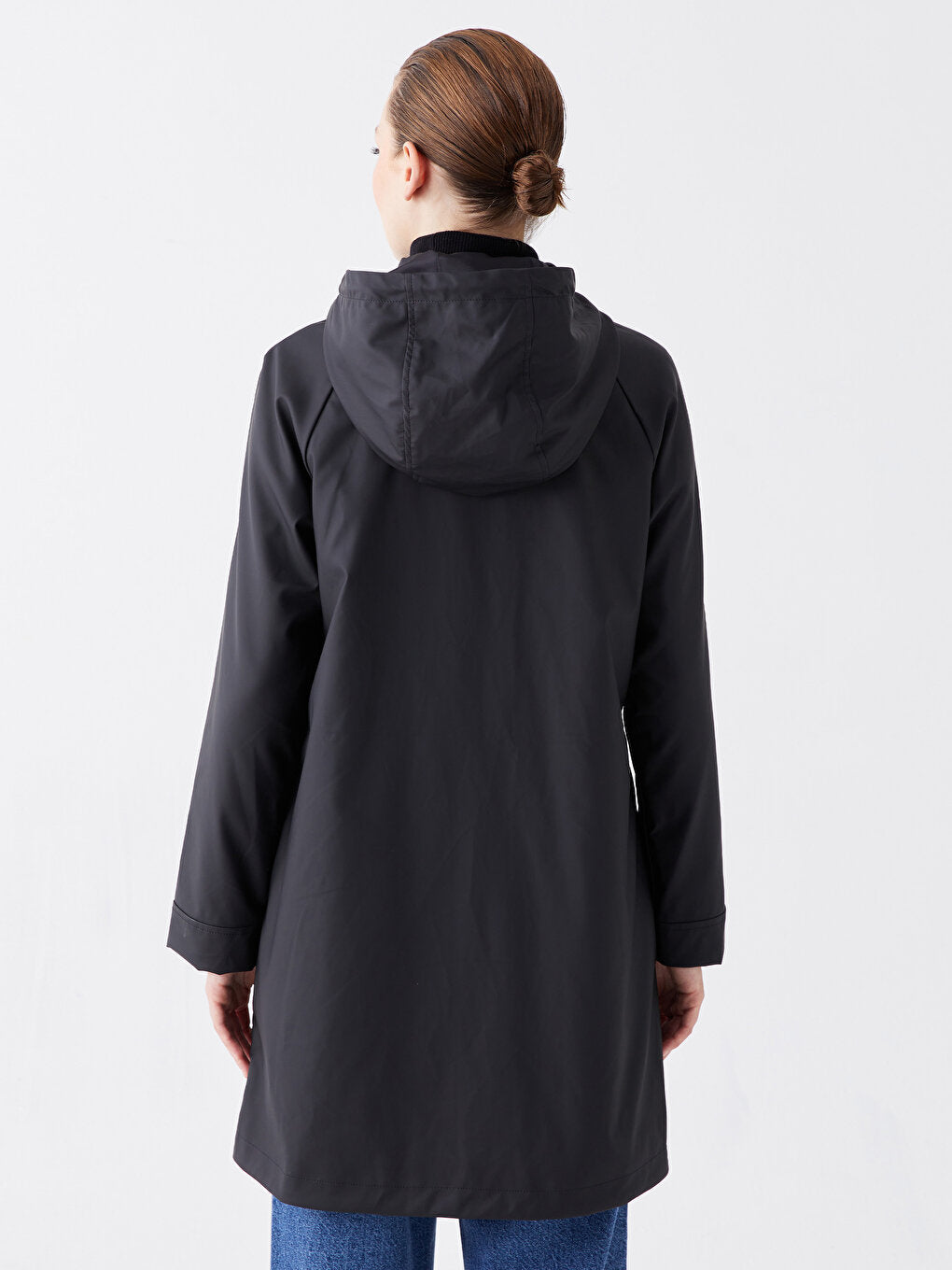 Hooded Plain Leather Look Women's Raincoat