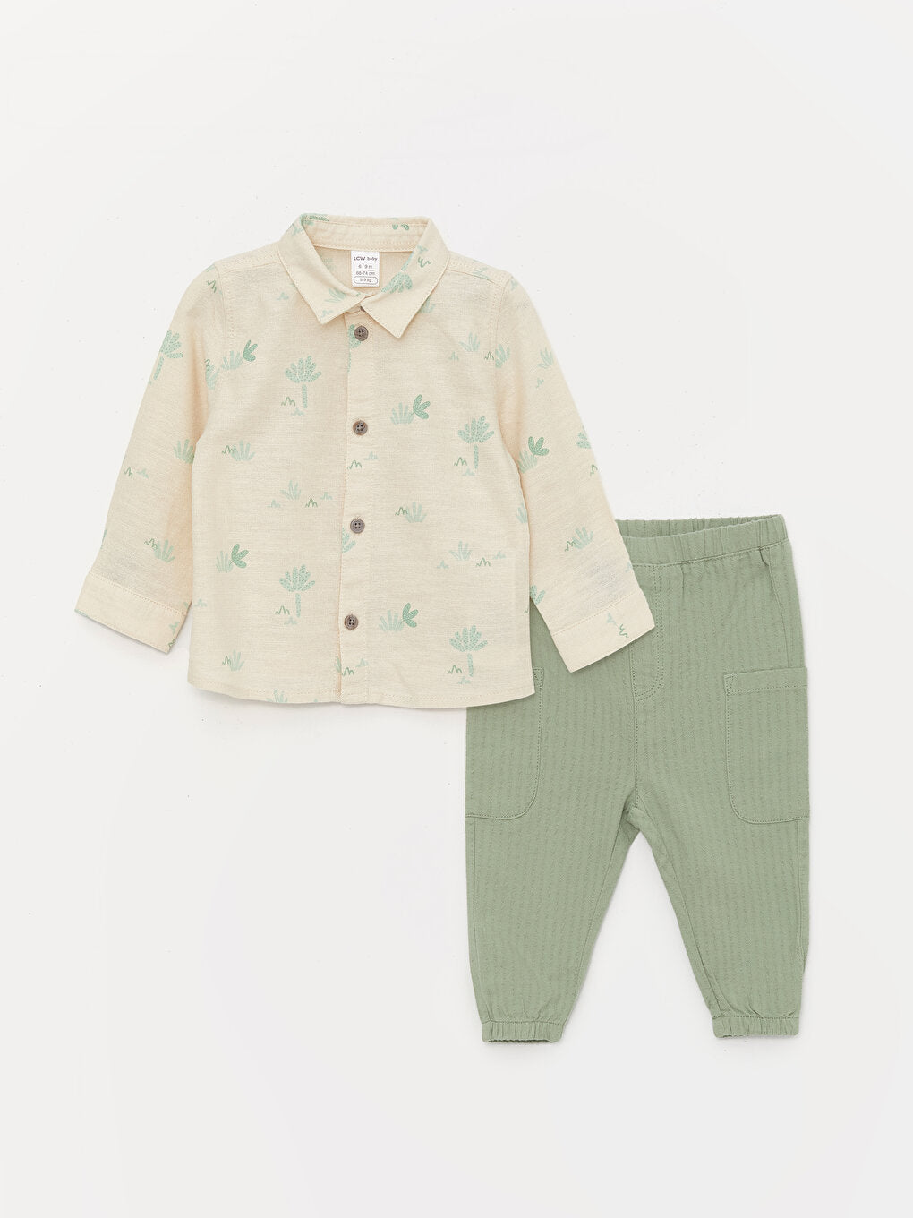 Printed Long Sleeve Baby Boy Shirt and Trousers 2-Piece Set