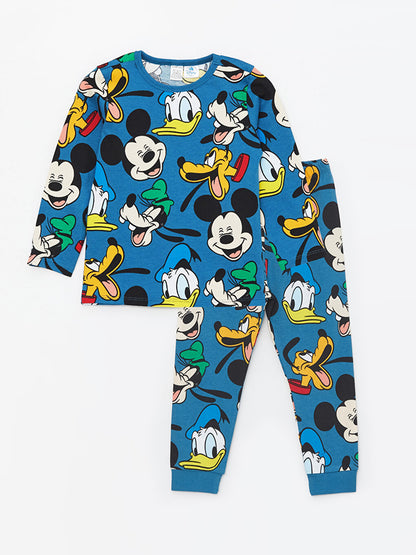 Crew Neck Mickey Mouse Printed Baby Boy T-Shirt and Tracksuit Bottom 2-Piece Set