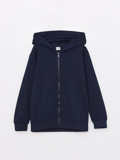 Hooded Basic Long Sleeve Boy's Zipper Sweatshirt