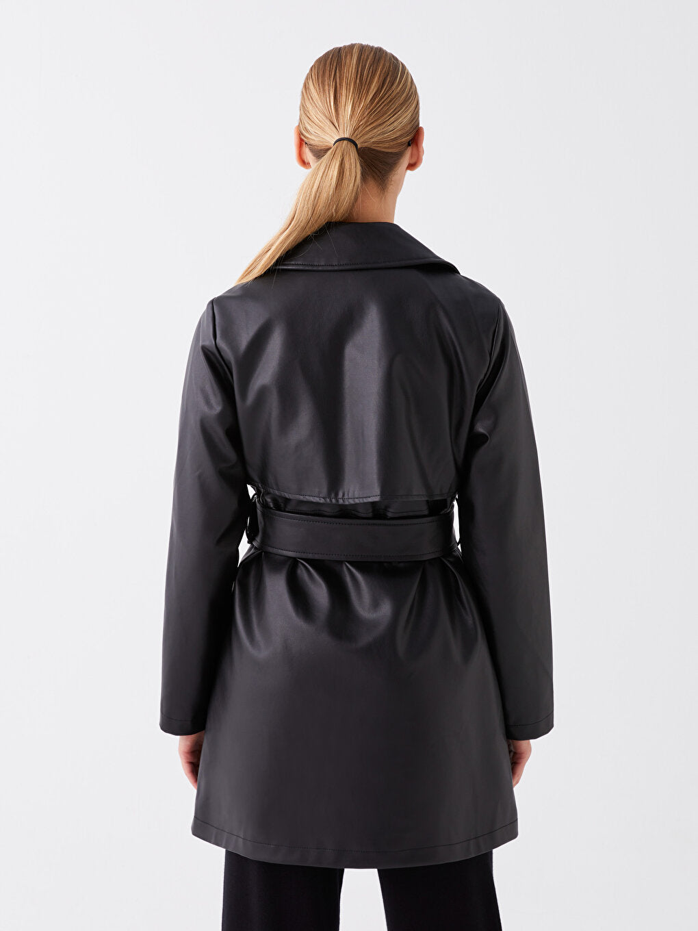 Jacket Collar Plain Leather Look Women's Trench Coat