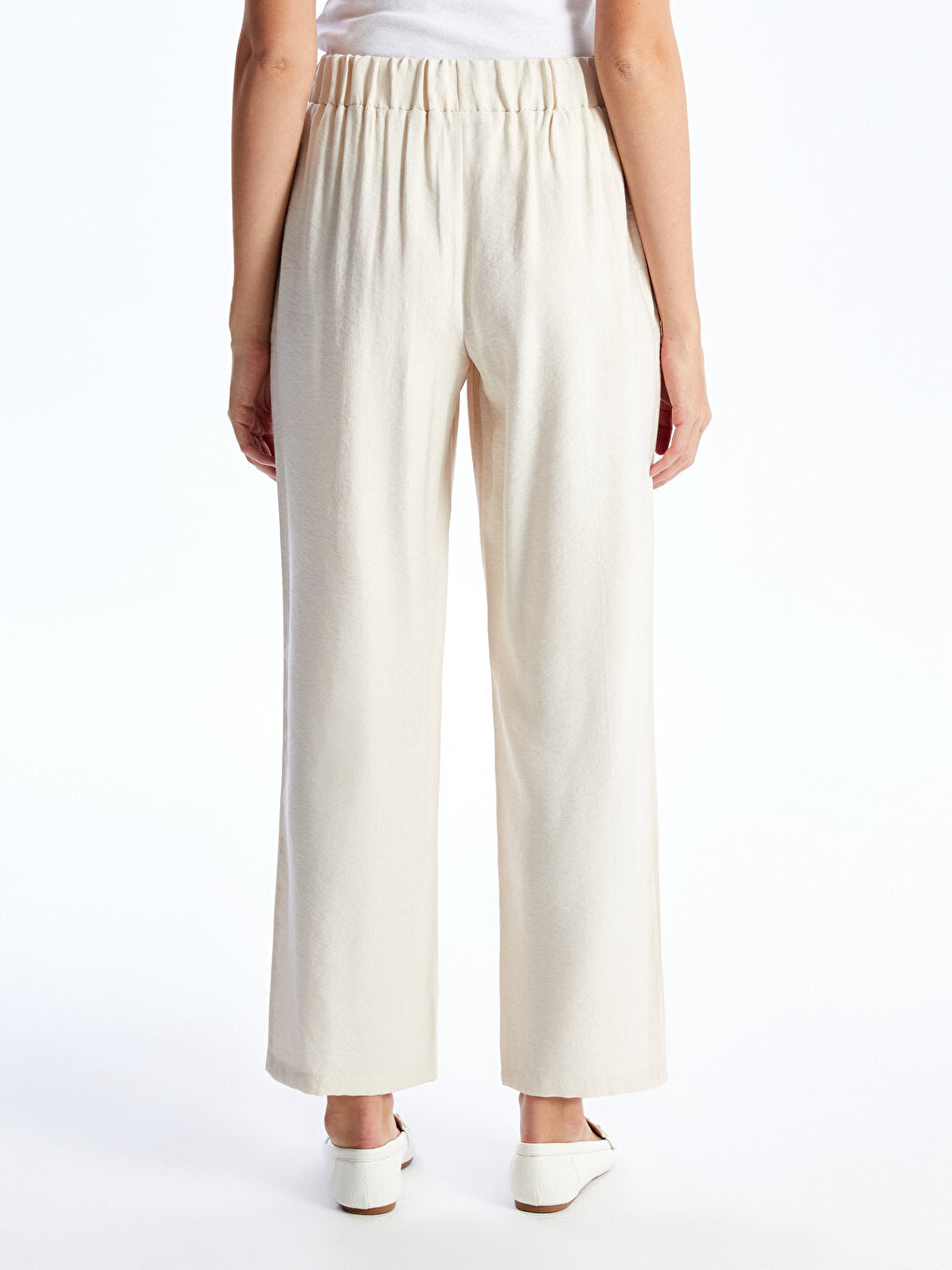 Straight Wide Leg Women's Trousers with Elastic Waist