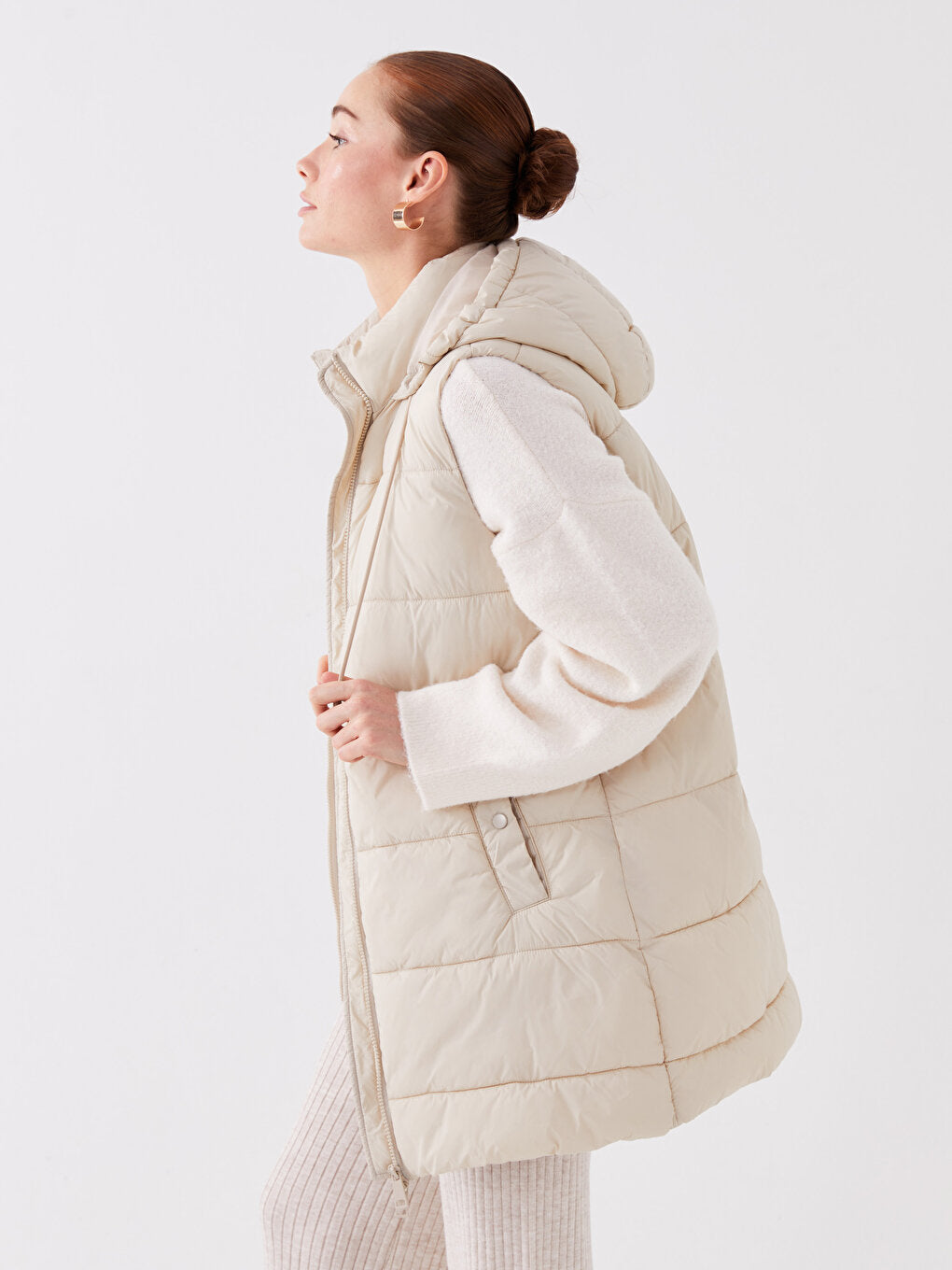 Women's Hooded Plain Puffer Vest