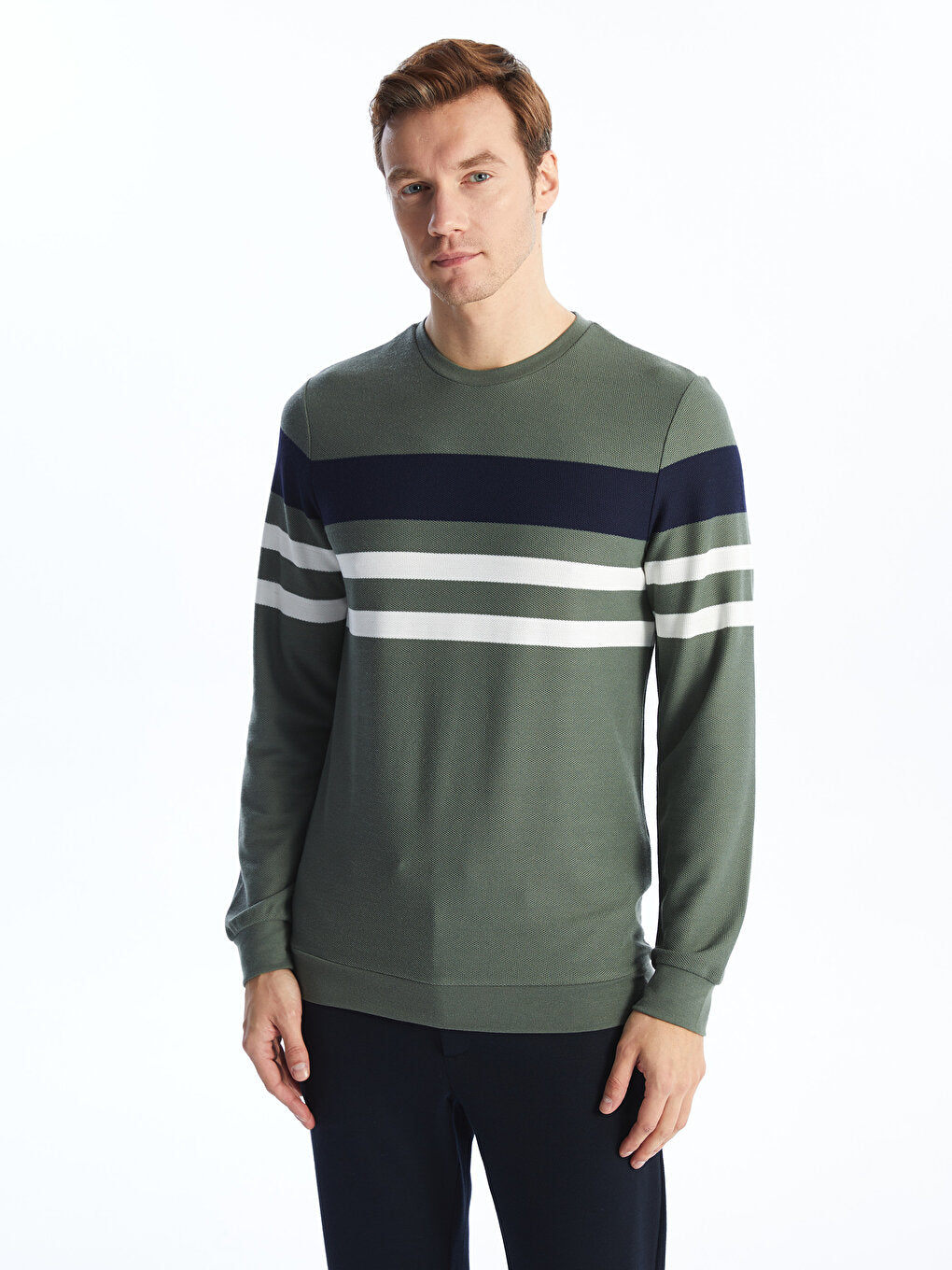 Crew Neck Long Sleeve Striped Men's Sweatshirt