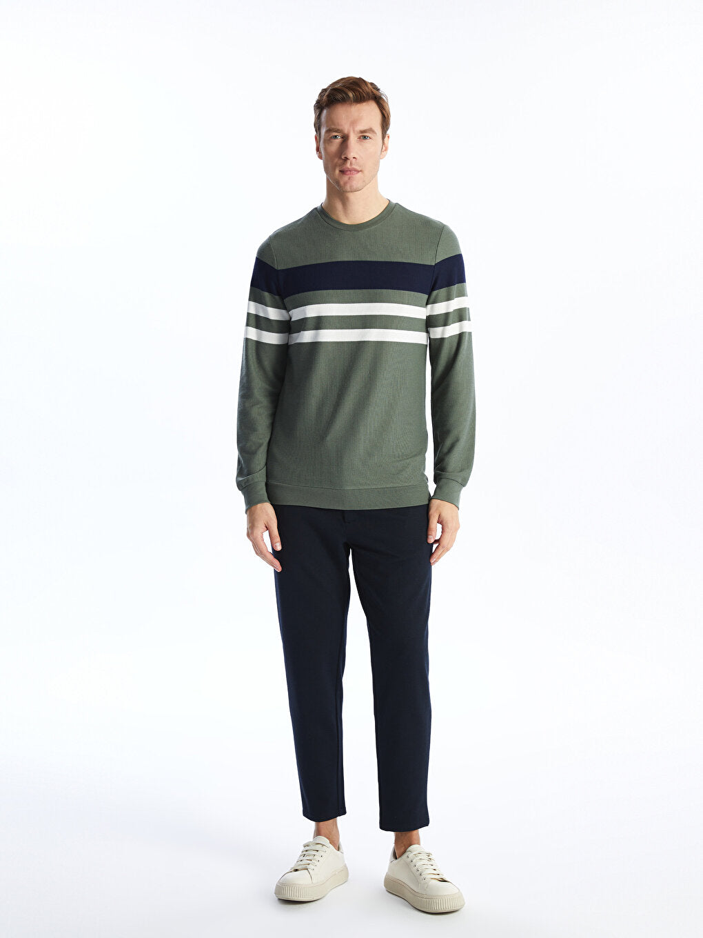 Crew Neck Long Sleeve Striped Men's Sweatshirt