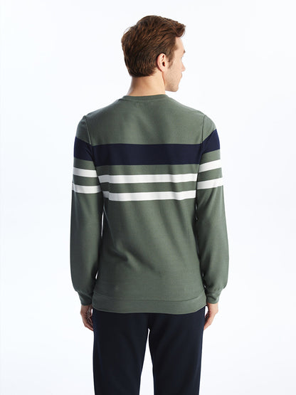 Crew Neck Long Sleeve Striped Men's Sweatshirt