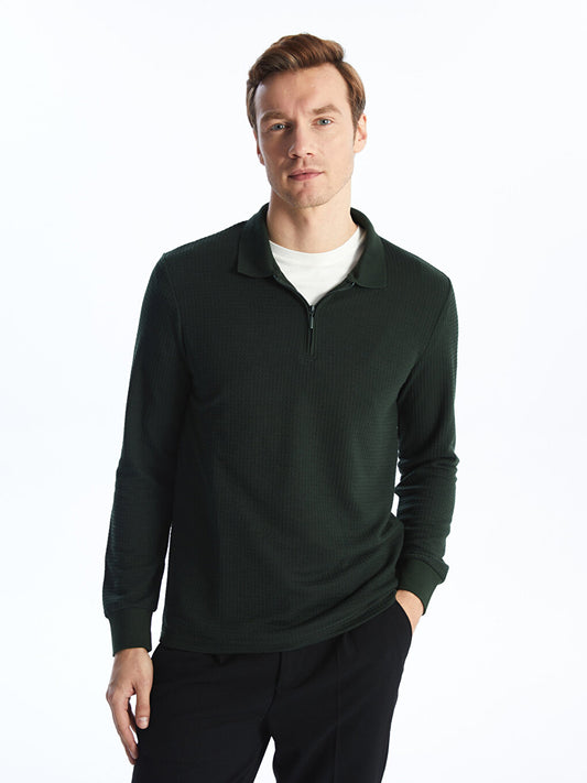 Polo Neck Long Sleeve Men's Sweatshirt