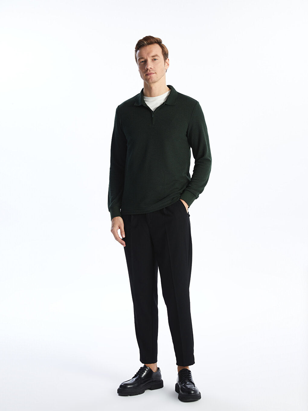 Polo Neck Long Sleeve Men's Sweatshirt