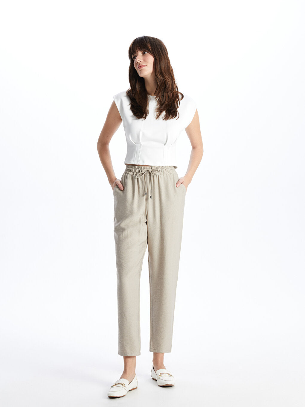 Carrot Cut Women's Trousers with Elastic Waist