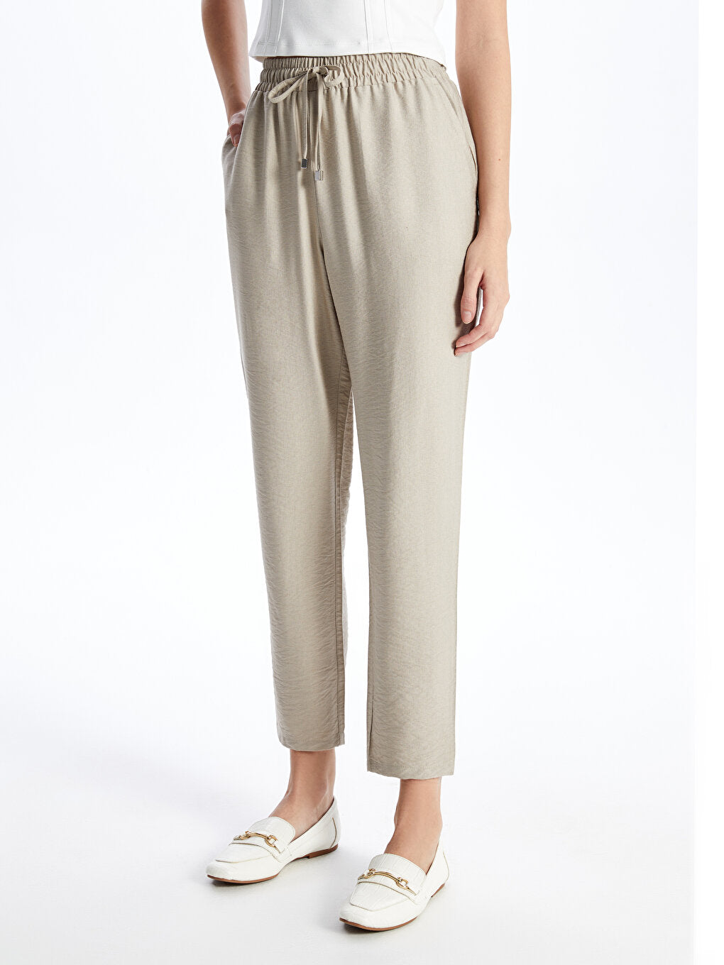 Carrot Cut Women's Trousers with Elastic Waist