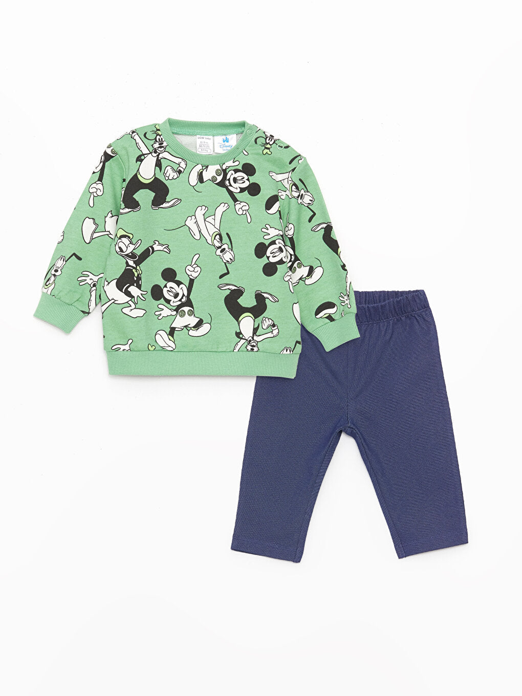 Crew Neck Mickey Mouse Printed Baby Boy T-Shirt and Tracksuit Bottom 2-Piece Set