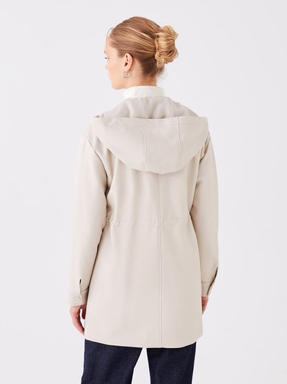 Women's Hooded Plain Leather Look Raincoat