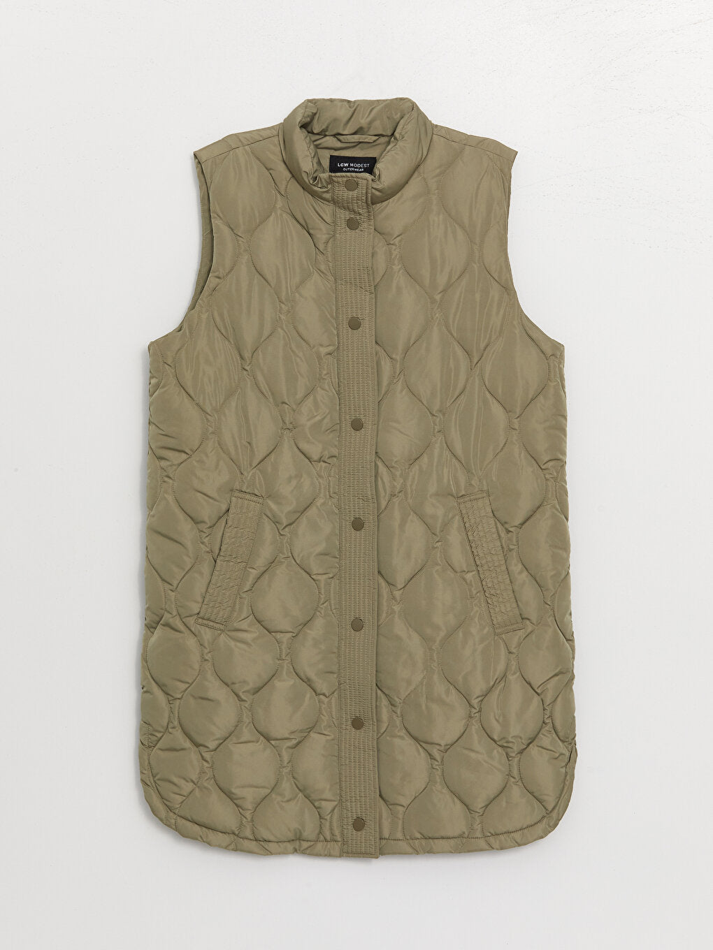 High Collar Self Patterned Women's Puffer Vest