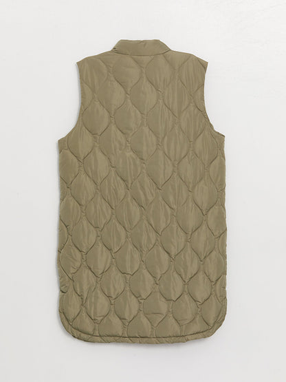 High Collar Self Patterned Women's Puffer Vest