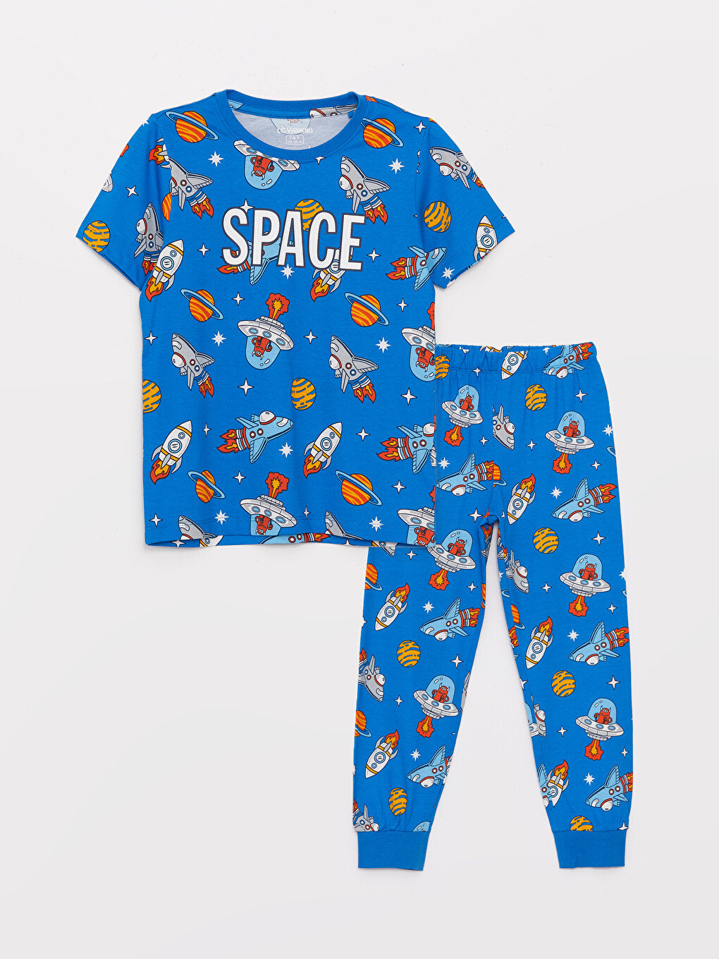 Crew Neck Printed Short Sleeve Boys' Pajama Set