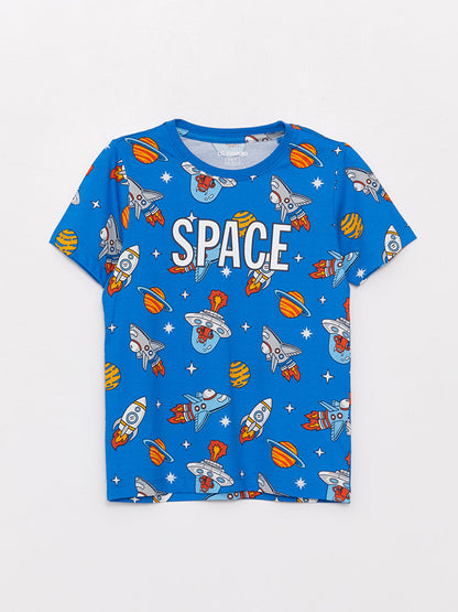 Crew Neck Printed Short Sleeve Boys' Pajama Set