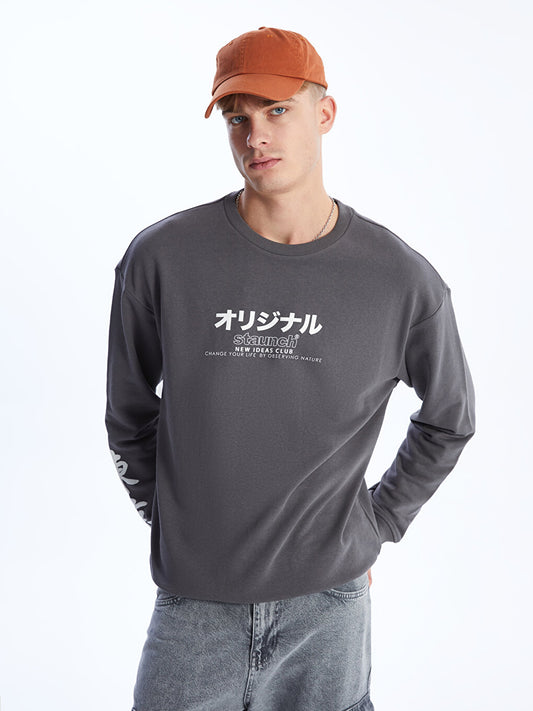 Crew Neck Long Sleeve Printed Men's Sweatshirt