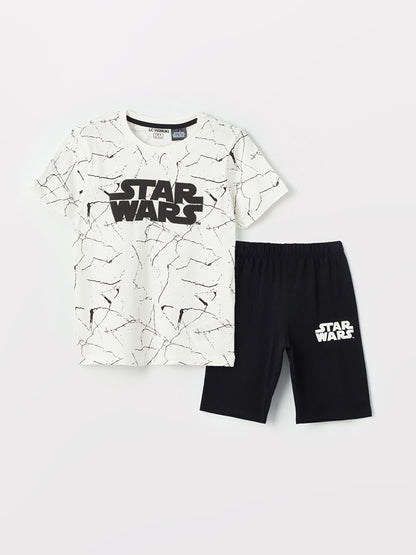 Crew Neck Star Wars Printed Short Sleeve Boy's Pajama Set with Shorts