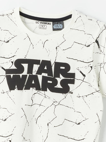 Crew Neck Star Wars Printed Short Sleeve Boy's Pajama Set with Shorts