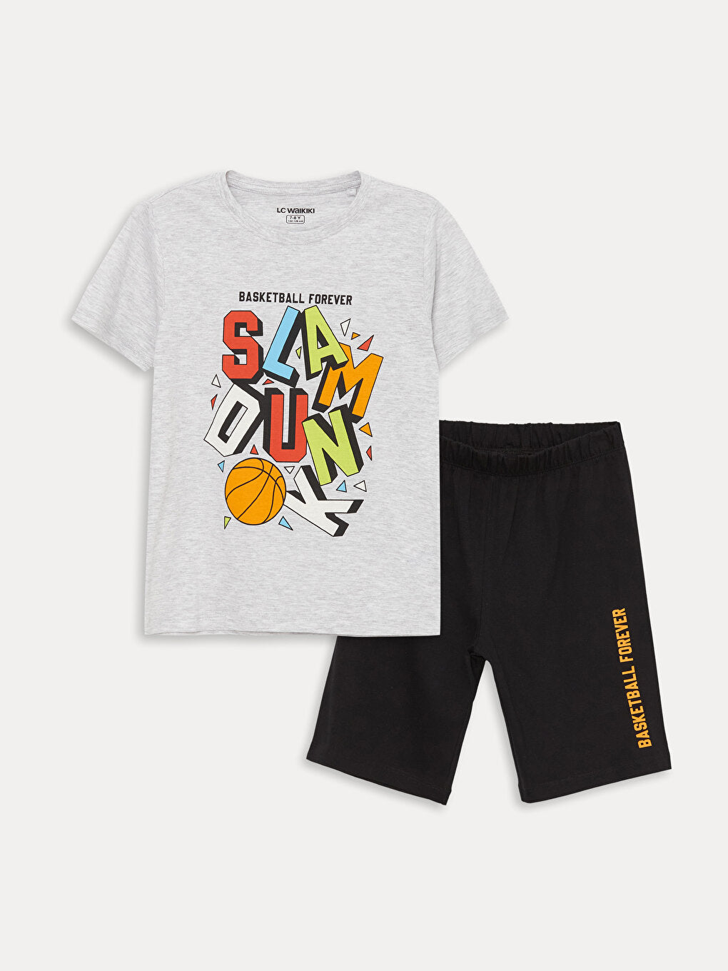 Crew Neck Printed Short Sleeve Boy's Pajama Set with Shorts