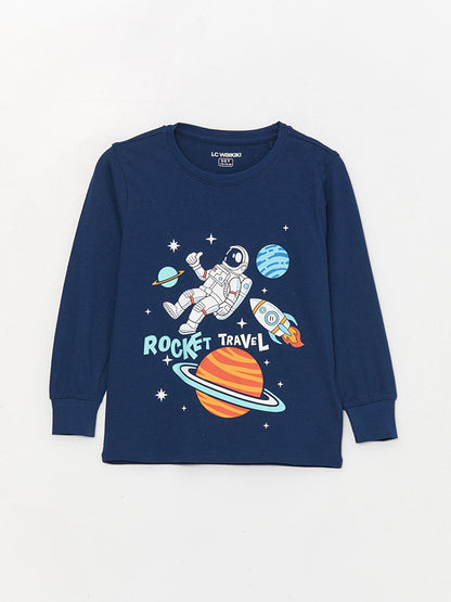 Crew Neck Printed Long Sleeve Boys' Pajama Set