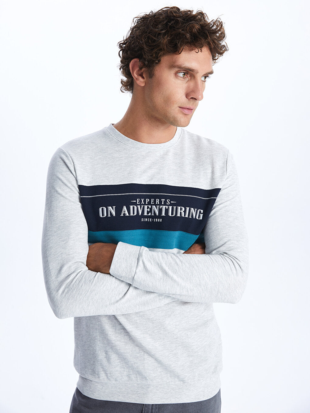 Crew Neck Long Sleeve Printed Men's Sweatshirt