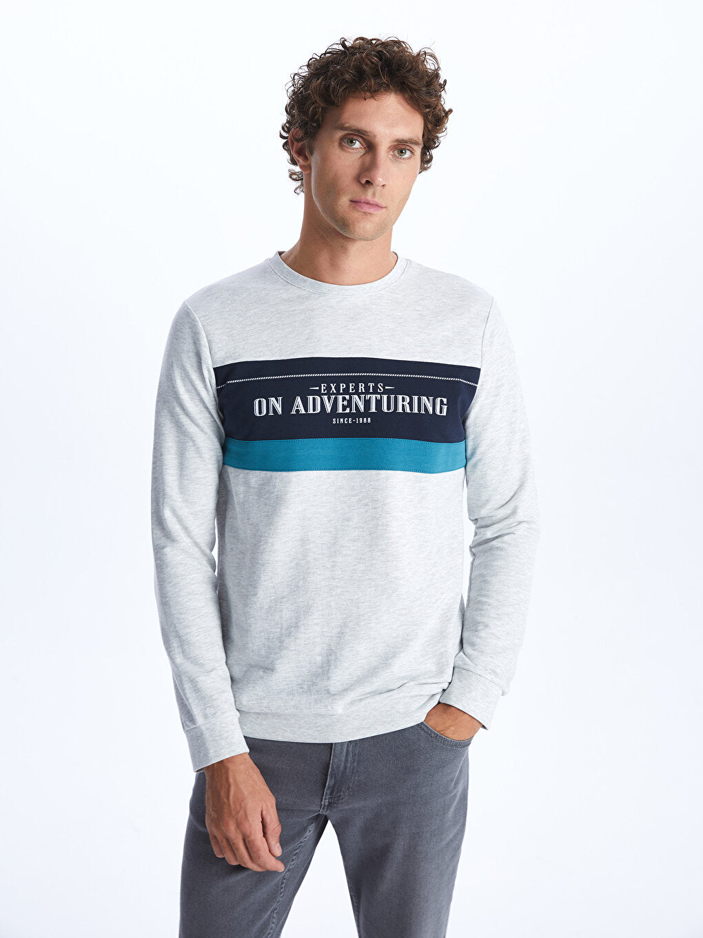 Crew Neck Long Sleeve Printed Men's Sweatshirt