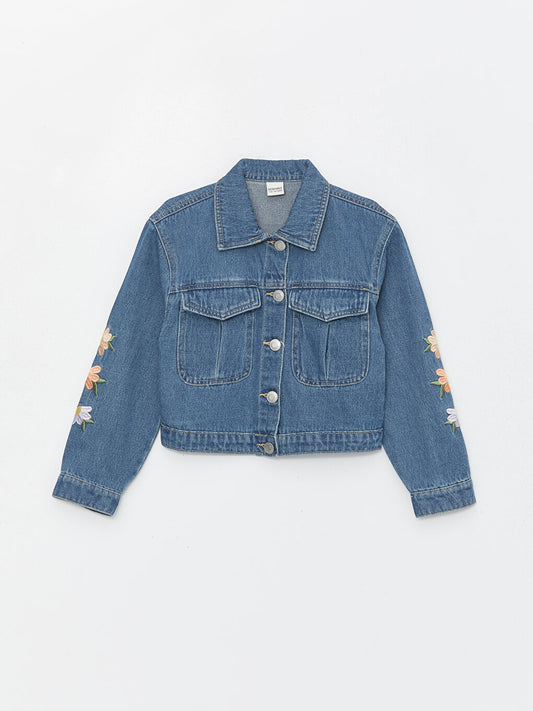 Shirt Collar Embroidered Girl's Jean Jacket