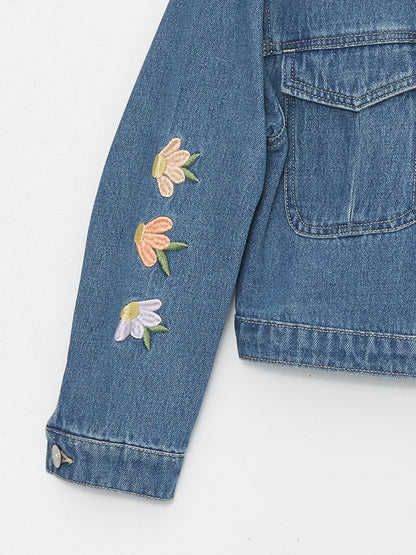 Shirt Collar Embroidered Girl's Jean Jacket