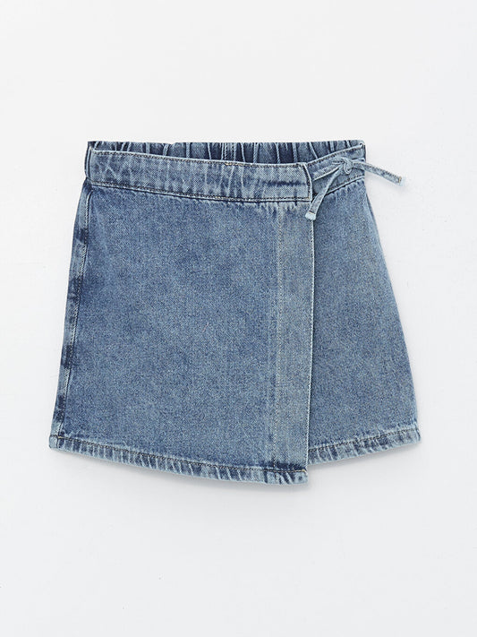 Girls' Jean Shorts Skirt with Elastic Waist