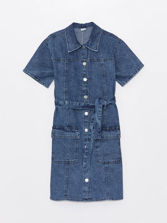 Short Sleeve Girl's Jean Shirt Dress