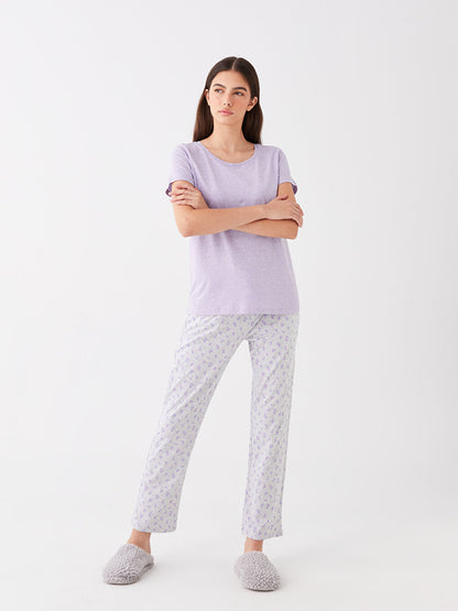 Crew Neck Patterned Long Sleeve Women's Pajama Set