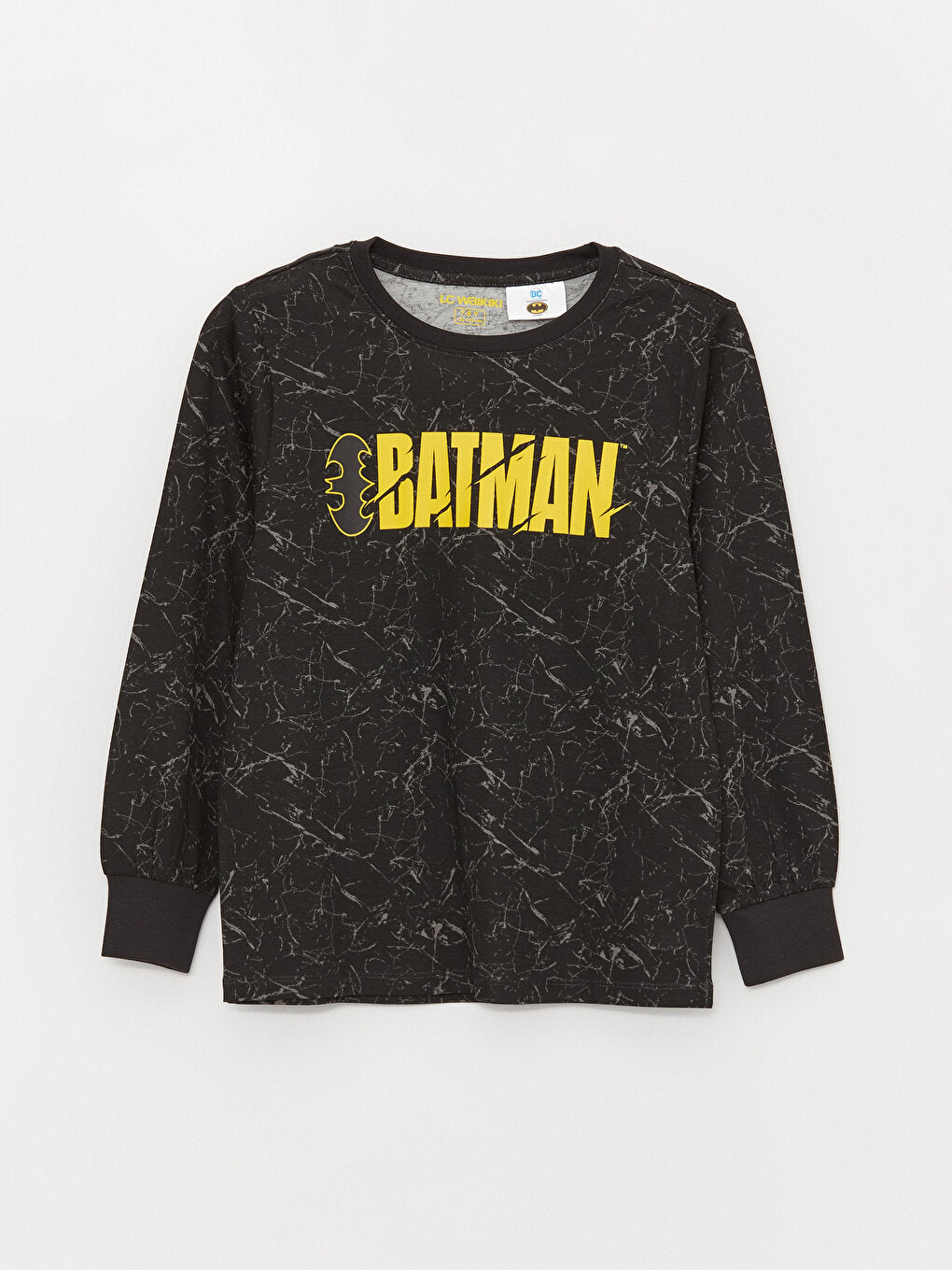 Crew Neck Batman Printed Long Sleeve Boys' Pajama Set