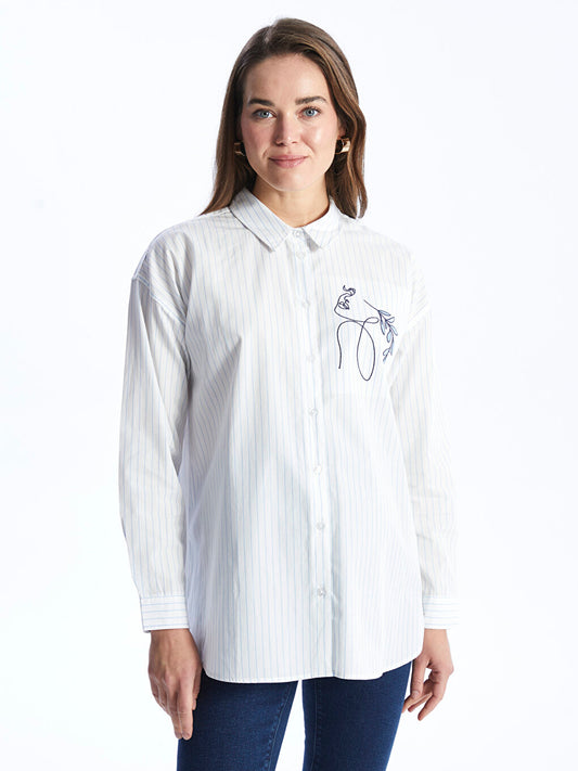 Embroidered Long Sleeve Poplin Maternity Shirt