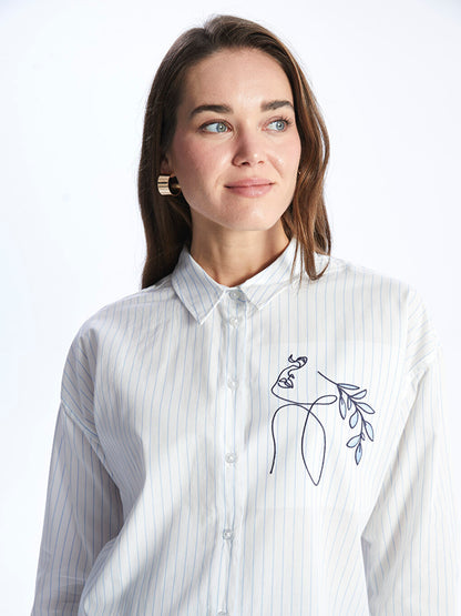 Embroidered Long Sleeve Poplin Maternity Shirt