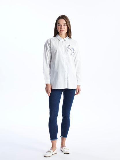 Embroidered Long Sleeve Poplin Maternity Shirt