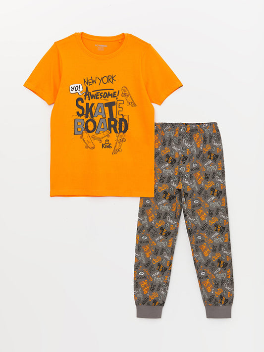 Crew Neck Printed Short Sleeve Boys Pajama Set