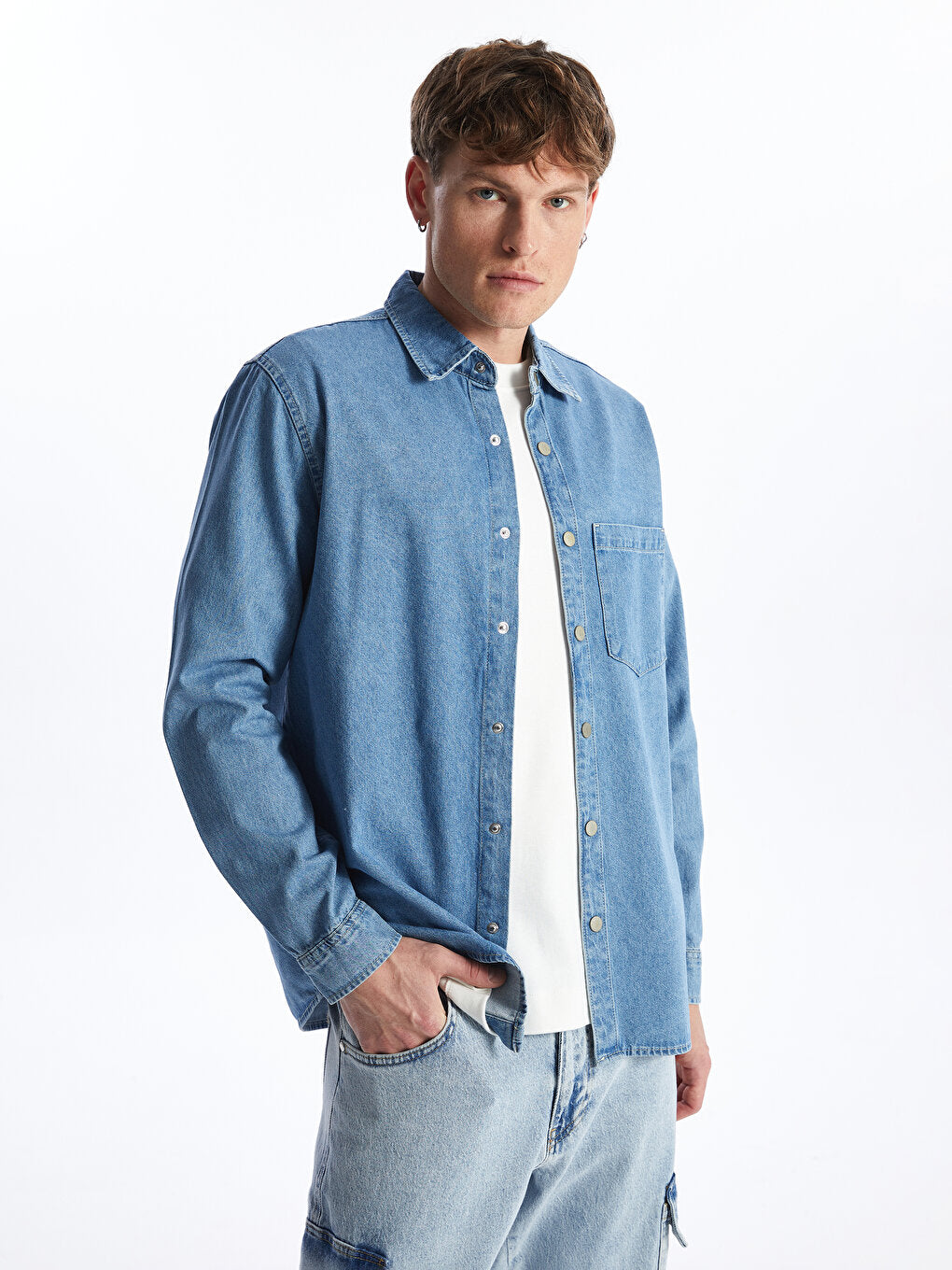 Regular Fit Long Sleeve Men's Jean Shirt