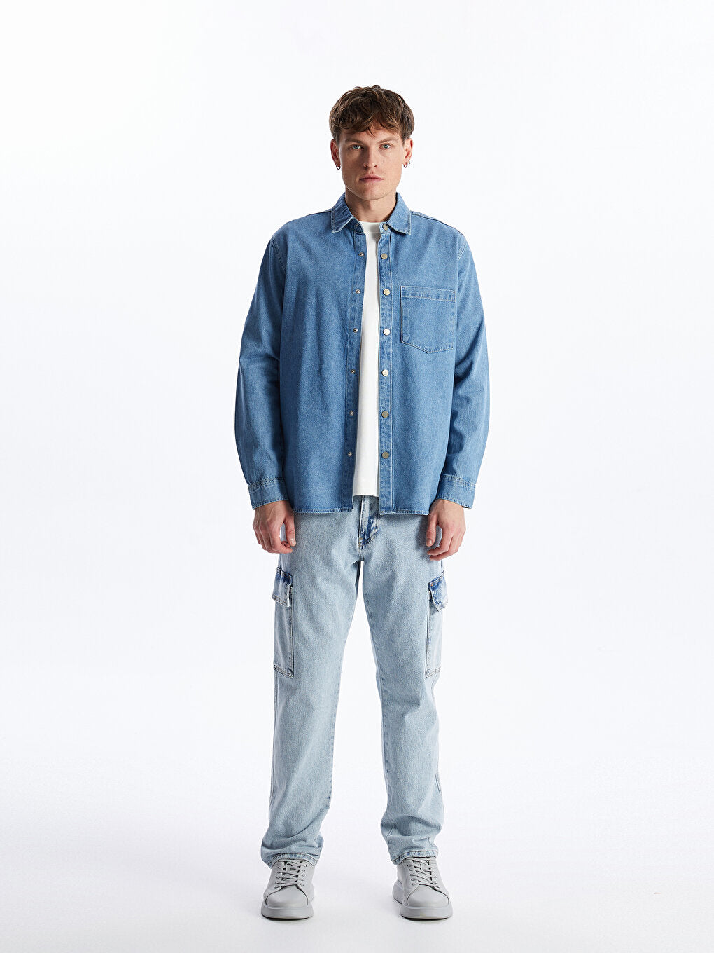 Regular Fit Long Sleeve Men's Jean Shirt