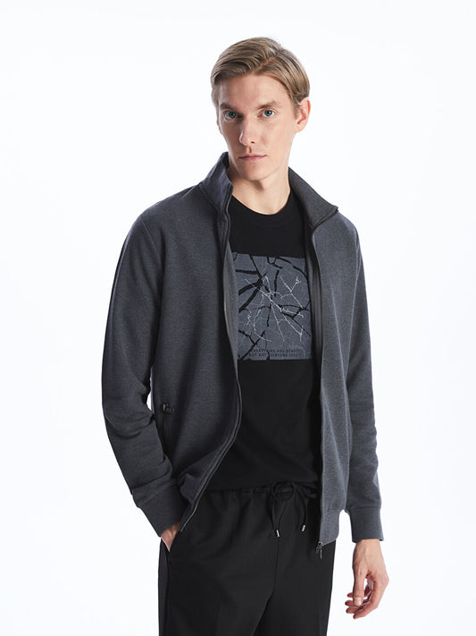 High Collar Long Sleeve Men's Zipper Sweatshirt