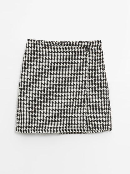 Houndstooth Patterned Girl's Shorts Skirt with Elastic Waist