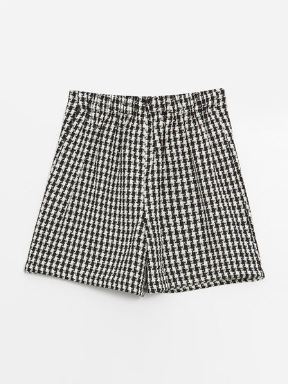 Houndstooth Patterned Girl's Shorts Skirt with Elastic Waist